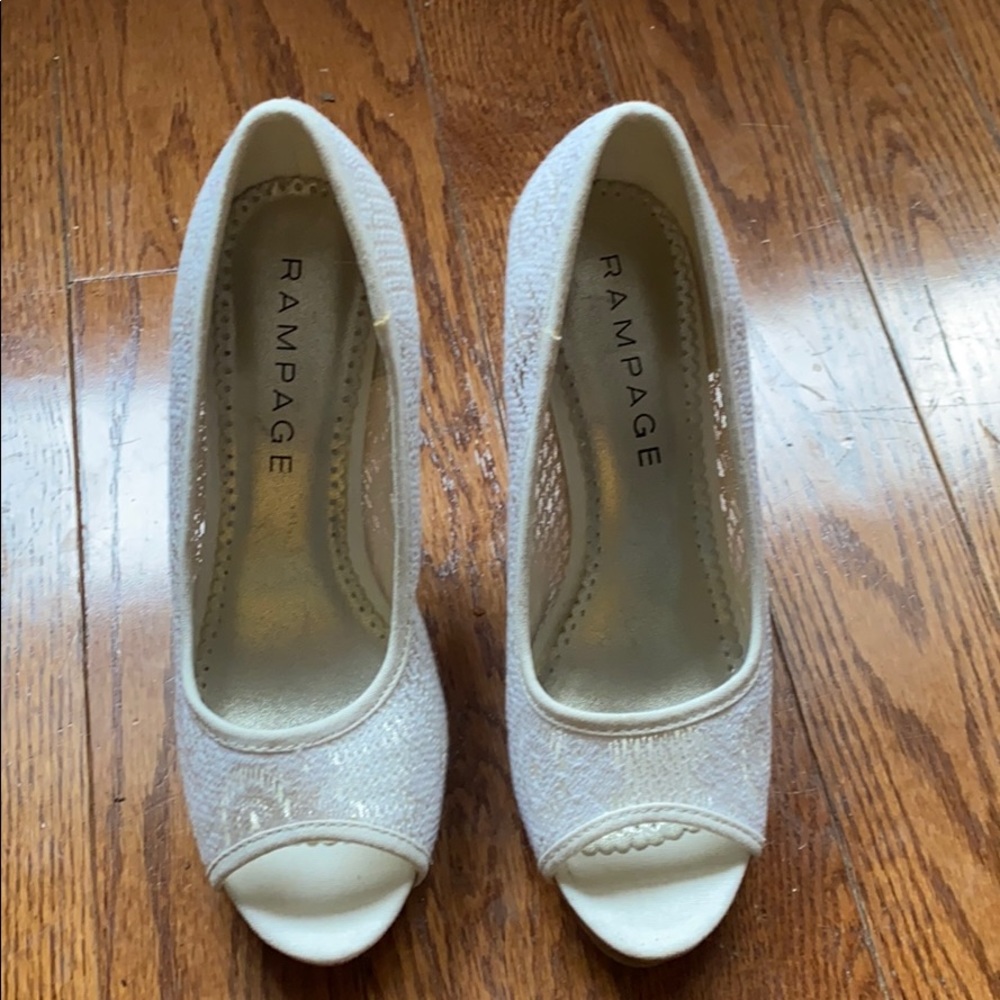 White peep toe lace pumps. Rampage.